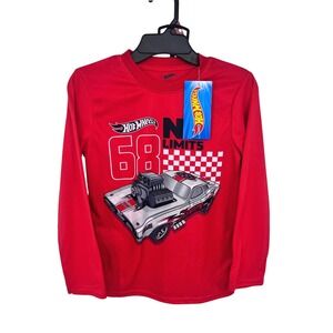 Hot Wheels Pajama Set Boys Size 8 Red Gray Long Sleeve Shirt Shorts 2pc NEW